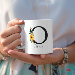 Caneca De Café Floral O Monograma Mug com Nome Editável