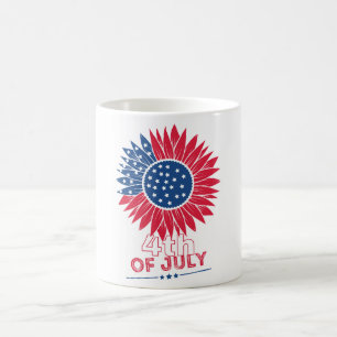 Caneca De Café Floral Patriótico Girassol em 4 de julho