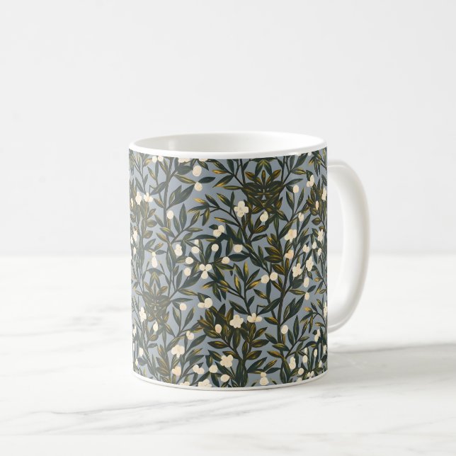 Caneca De Café Floral pattern on  dusty blue-gray background (Frente Esquerda)