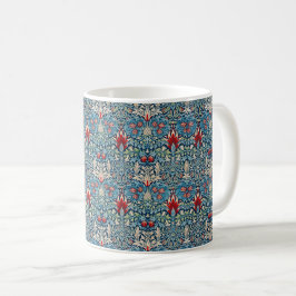 Caneca De Café Floral pattern on green leaves blue background