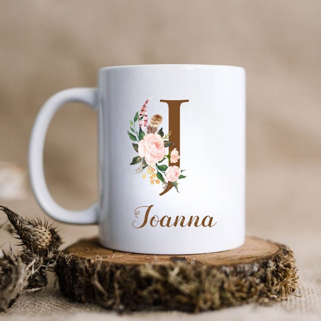 Caneca De Café Floral Personalizada Bridesmaid - Letra J Gift (Criador carregado)