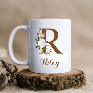 Caneca De Café Floral Personalizada Bridesmaid - Letra R Presente