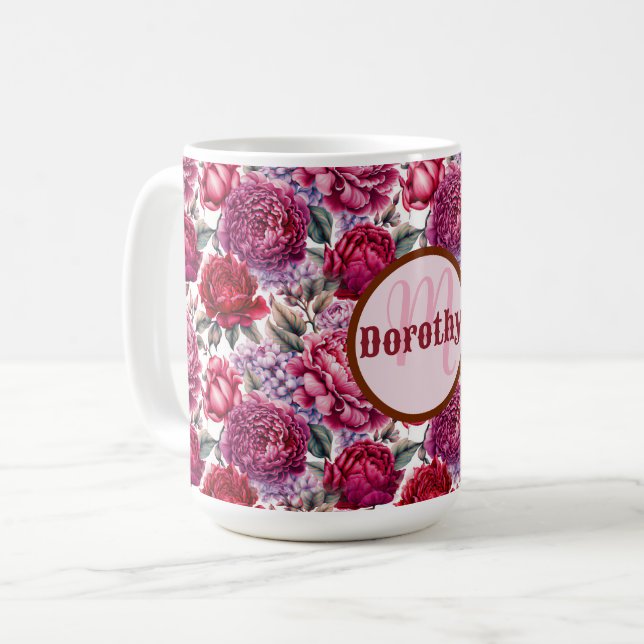 Caneca De Café Floral Personalizada Elegante (Frente Esquerda)