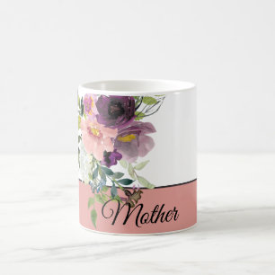 Caneca De Café Floral personalizável em aquarela rosa e roxa 