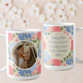Caneca De Café Floral Photo Mug – Personalized Message & Keepsake