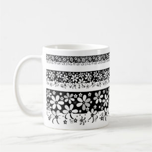 Caneca De Café Floral preto e branco