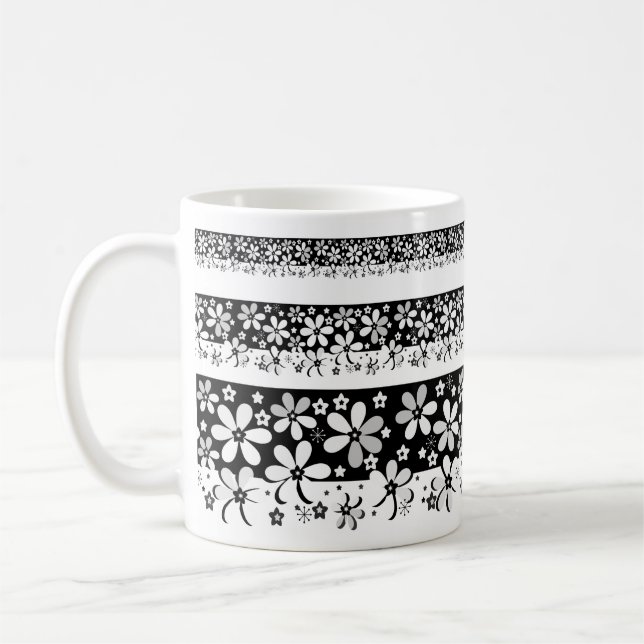 Caneca De Café Floral preto e branco (Esquerda)