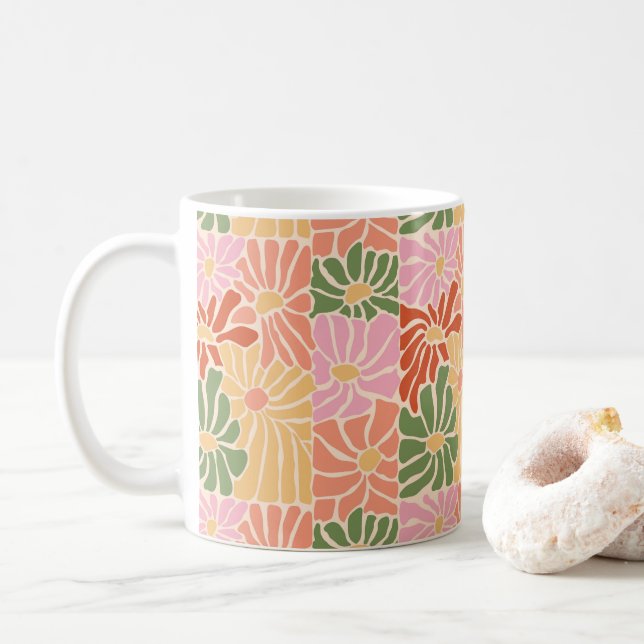Caneca De Café Floral Retro Groovy  (Com Donut)