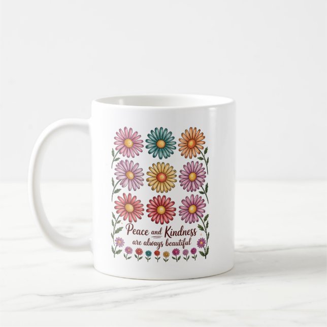 Caneca De Café Floral Retro Paz e Bondade (Esquerda)
