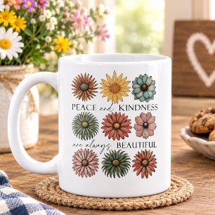 Caneca De Café Floral Retro Paz e Bondade
