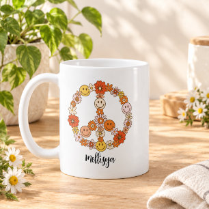 Caneca De Café Floral Retro Paz e Bondade