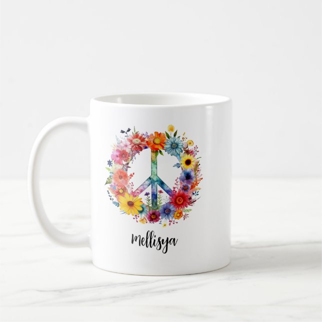 Caneca De Café Floral Retro Paz e Bondade (Esquerda)