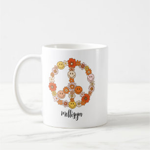 Caneca De Café Floral Retro Paz e Bondade