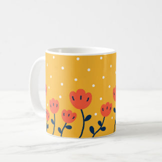Caneca de Café Floral Retro Tulipa Laranja Mostard