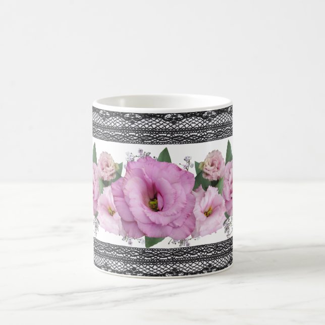 Caneca De Café Floral Rosa Com Borda Preta (Centro)