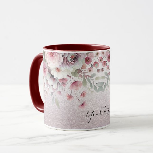 Caneca de Café Floral Rosa Moderno Branco (Frente Esquerda)