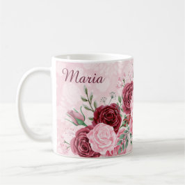 Caneca De Café Floral Rosa Monograma