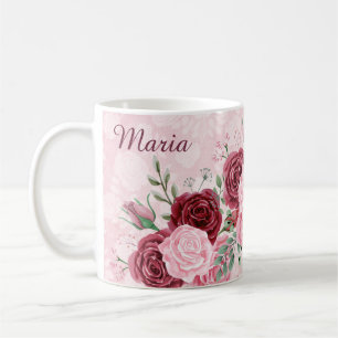 Caneca De Café Floral Rosa Monograma