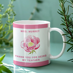 Caneca De Café Floral rosa Obrigado Professor Presente
