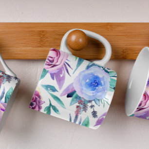 Caneca De Café Floral roxo da aguarela. Flores de Boho. Botânico