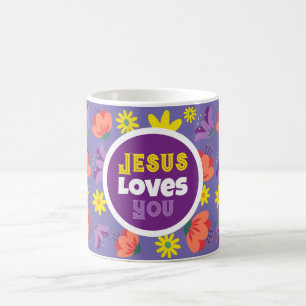 Caneca De Café Floral Roxo Jesus Te Ama Mug De Café
