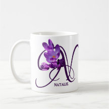 Floral roxo personalizável Nome monograma Natalie