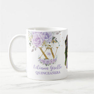 Caneca De Café Floral Roxo XV QUINCEAÑERA Quince 15 Foto