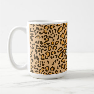 Caneca de Café Floral Rústica Girassol Leopardo