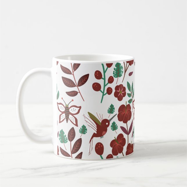 Caneca De Café Floral seamless pattern birds and butterflies (Esquerda)