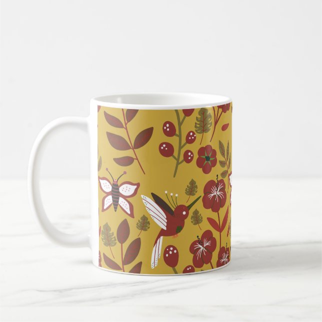Caneca De Café Floral seamless pattern flowers, butterfly, red (Esquerda)