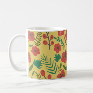 Caneca De Café Floral, sem costura, flores amarelas vermelhas