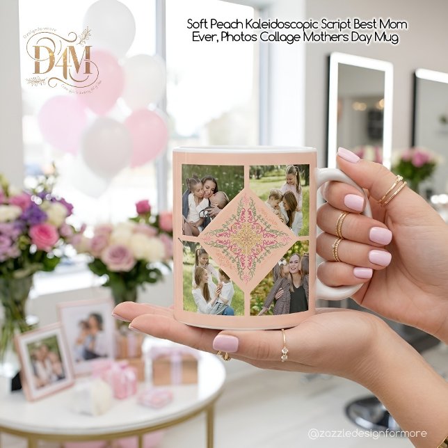 Caneca De Café Floral Soft rosa caleidoscópico Script Melhor Mãe (Criador carregado)