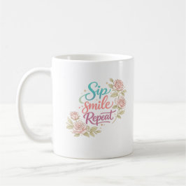 Caneca de Café Floral Sorriso Repetir