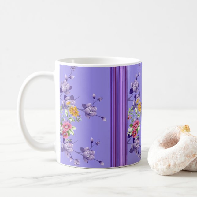 Caneca De Café Floral Stripe Mug (Com Donut)