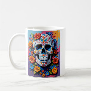 Caneca De Café Floral Sugar Skull Fiesta Art Shirt