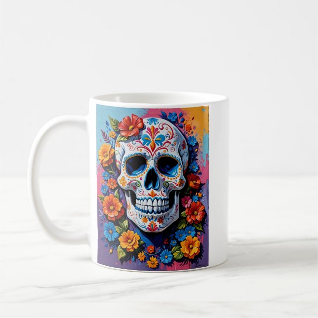 Caneca De Café Floral Sugar Skull Fiesta Art Shirt (Esquerda)