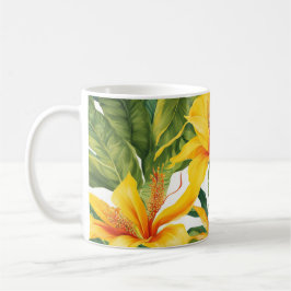 Caneca De Café Floral tropical amarelo personalizável