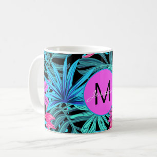 Caneca De Café Floral Tropical Azul Brilhante Personalizado