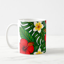 Caneca De Café Floral Tropical com Hibisco e Plumeria