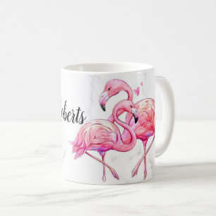 Caneca De Café Floral Tropical Flamingo Geométrico 