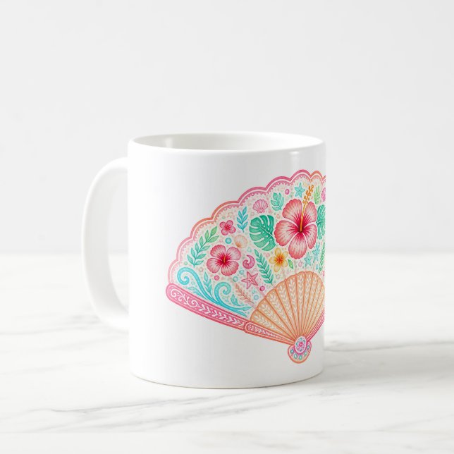 Caneca de Café Floral Tropical Pastel (Frente Esquerda)