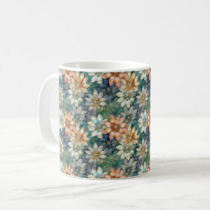 Caneca De Café Floral Verde Branco Azul Pêssego