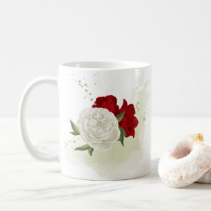 Caneca De Café Floral verde branco vermelho