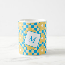 Caneca De Café Floral Verificado Amarelo e Azul Design