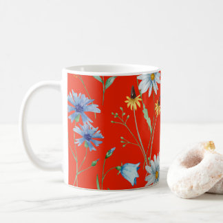 Caneca De Café Floral Vermelho Brilhante