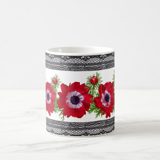 Caneca De Café Floral Vermelho com Borda Preta (Centro)