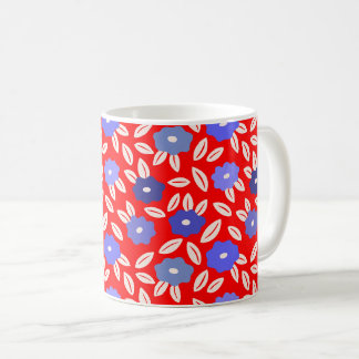 Caneca De Café Floral Vermelho e Azul Escandinavo