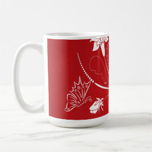 Caneca De Café Floral Vermelho e Branco Moderno