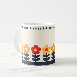 Caneca de Café Floral Vermelho Retro Amarelo e Lar