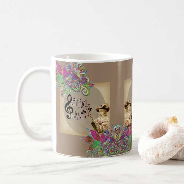 Caneca De Café Floral Victorian Music Notes Mug (Com Donut)